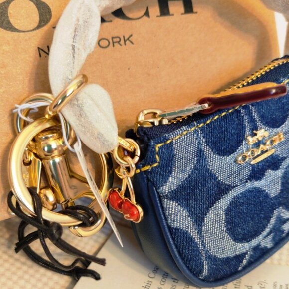 Coach Signature Denim & Leather Mini Nolita Bag Charm Key Chain, NWT - Picture 2 of 8